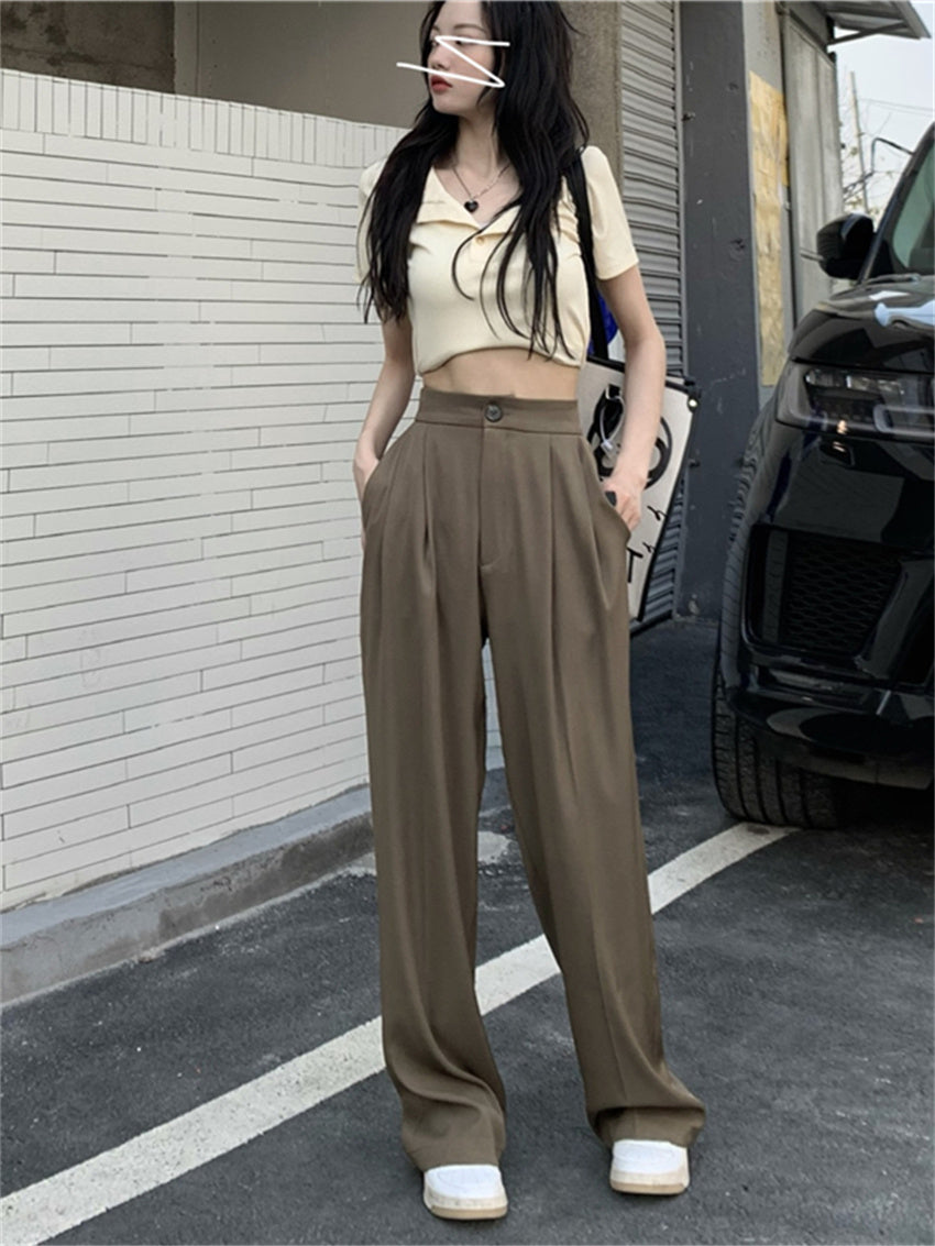 HziriP White Vintage Full Length Pants 2022 Women Solid Chic Summer Casual Office Lady Streetwear Loose High Waist Trousers