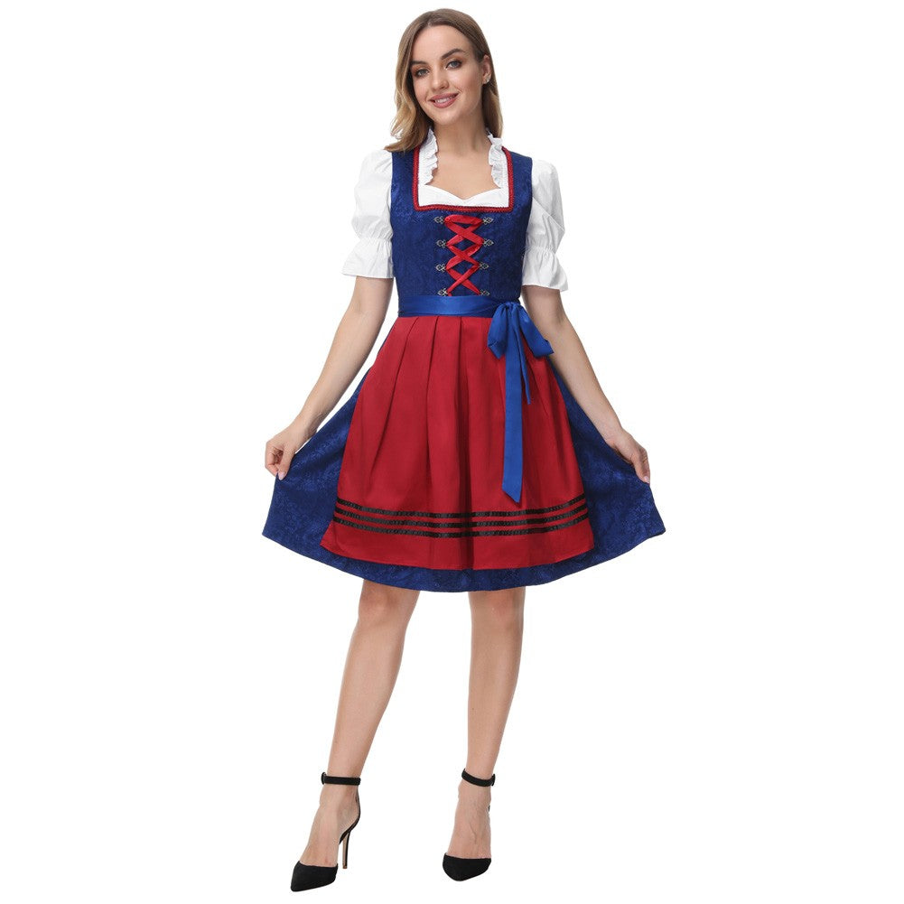 Jasambac Dresses Women Retro 3pcs Set German Bavarian Oktoberfest Costumes Tops+Dress+Apron Gothic Maid Outfit Summer Dress