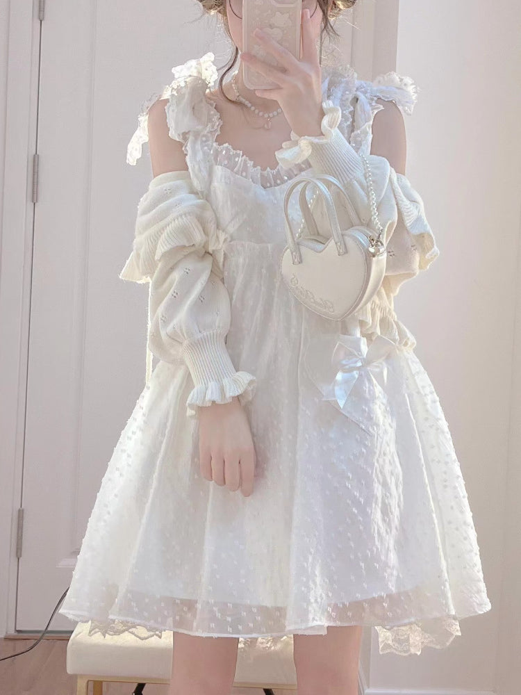 White Kawaii Sweet Dress Women Summer 2022 Korean Chic Elegant Party Mini Dress Fairy Casual Japanese Lolita Princess Cute Dress