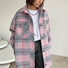 Lizakosht Autumn Winter Wool Coat for Women INS Y2K Long Sleeve Turn Down Collar Single Breasted Pocket Jacket Outwear Trench