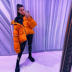 Lizakosht Puffer Jacket Parka Zip Up Cotton Jackets 2023 Winter Clothes Ski Suit Orange Bubble Coat Warm Solid Color Casual Street Outwear