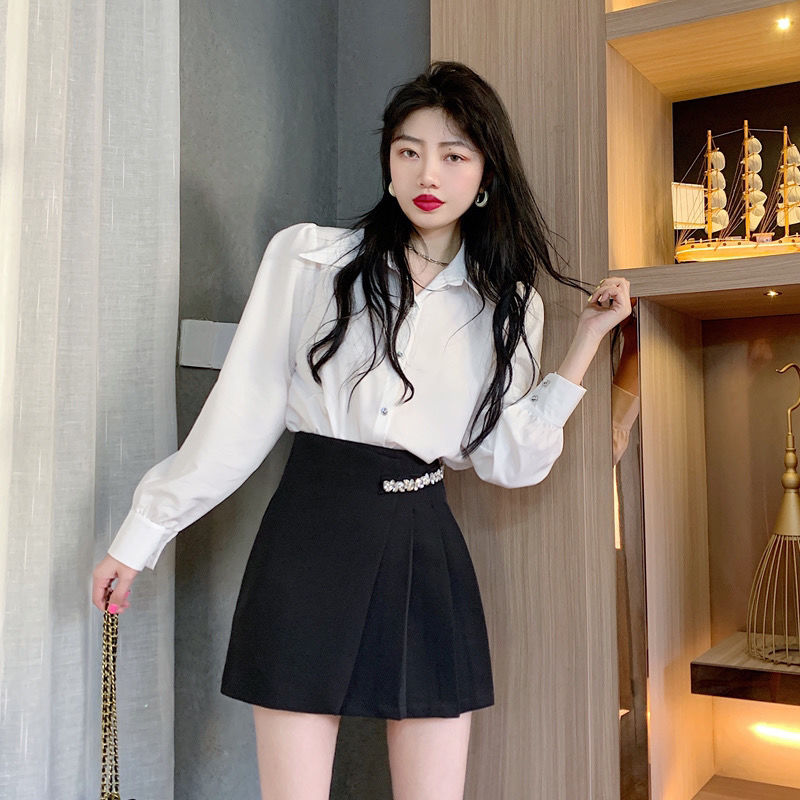 HOUZHOU Black Mini Skirt Women Elegant High Waist Rhinestones Patchwork Irregular Pleated Skirt Korean Fashion Office Wear Women