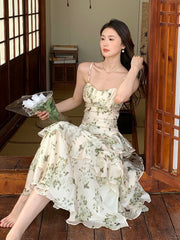 Lizakosht 2023 Summer Fairy Dress Floral Long Ruffles Chiffon Dress French Retro Dress vestidos de mujer abiti cerimonia donna lusso