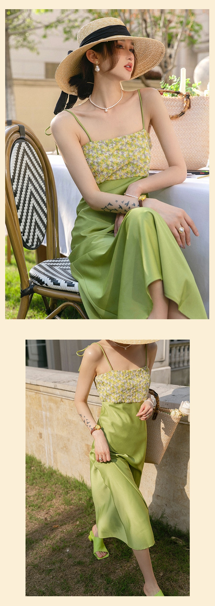 Lizakosht  Summer Women Fashion Spaghetti Strap Green Dress Laides One Piece Party Dresses Female Casual Clothes