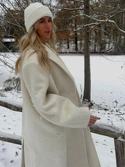 Lizakosht Solid Elegant Woolen Blends Long Coat For Women Turndown Collar Open Front Long Sleeve Loose Overcoat Chic Causal Lady Streetwea