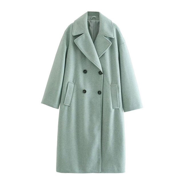 Lizakosht Wool Blends Coat Women Long Overcoat Double Breasted Lapel Winter Autumn Female Outwear Fashion Warm Gray Elegant Coats