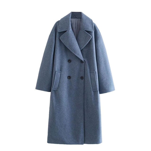 Lizakosht Wool Blends Coat Women Long Overcoat Double Breasted Lapel Winter Autumn Female Outwear Fashion Warm Gray Elegant Coats