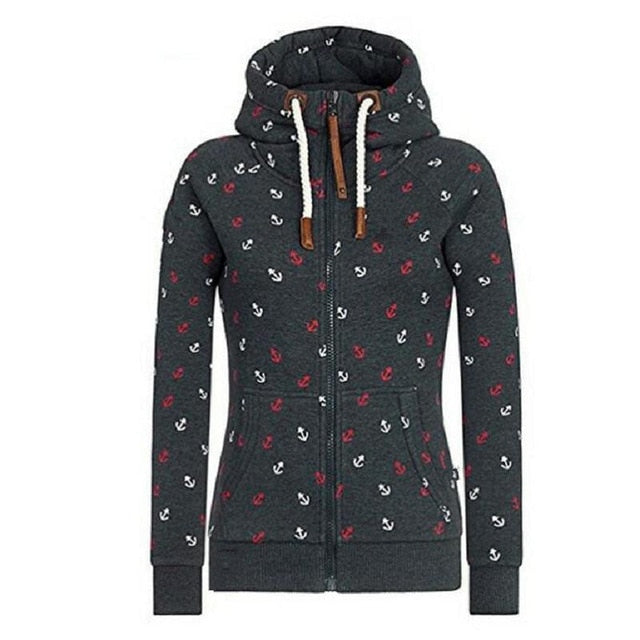 Spring Autumn Zip Hoodies Women Pink Gray Blue Green Warm Print Hooded Zipper Sweatshirt Slim Sweat Femme Hoody Moletom Feminino