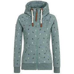 Spring Autumn Zip Hoodies Women Pink Gray Blue Green Warm Print Hooded Zipper Sweatshirt Slim Sweat Femme Hoody Moletom Feminino