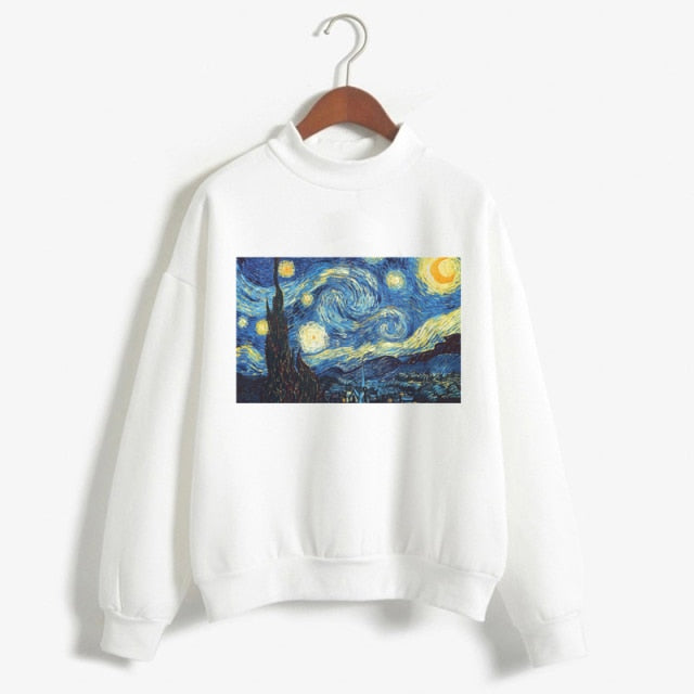 Van Gogh Print Long Sleeve Hoodies Fashion Women Clothes Femme 2021  Winter Cute Casual Sweatshirt