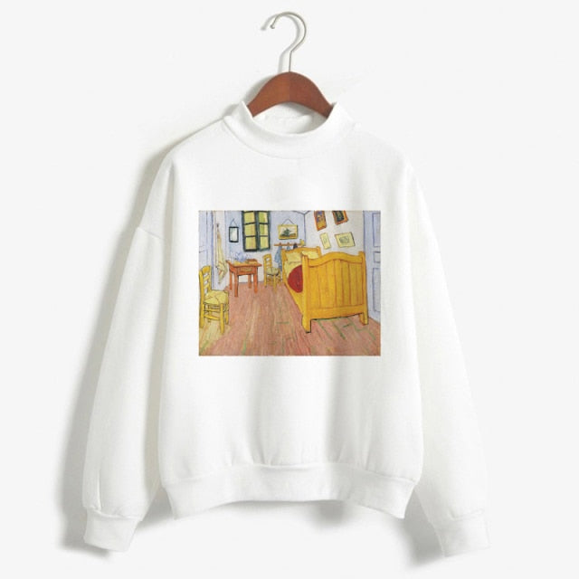 Van Gogh Print Long Sleeve Hoodies Fashion Women Clothes Femme 2021  Winter Cute Casual Sweatshirt