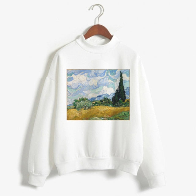 Van Gogh Print Long Sleeve Hoodies Fashion Women Clothes Femme 2021  Winter Cute Casual Sweatshirt