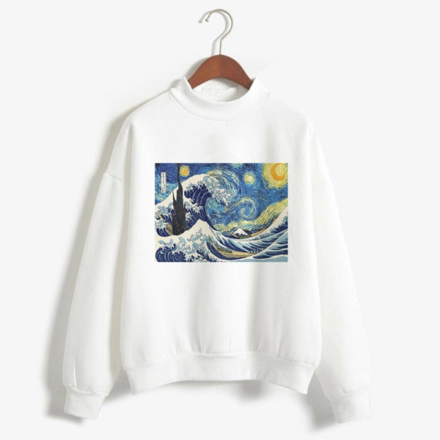 Van Gogh Print Long Sleeve Hoodies Fashion Women Clothes Femme 2021  Winter Cute Casual Sweatshirt