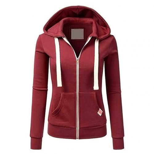 Casual Hoodies Women Autumn Winter Outdoor Sport Solid Color Long Sleeve Hoodies Pockets Zipper Sports Coat Top-s Hoodie Women