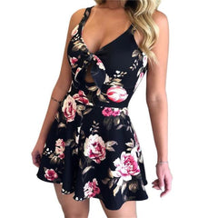 Deep V-Neck Sexy Floral Print Women Jumpsuits Summer 2021 New Bowknot Women's Jumpsuit Shorts Casual Beach Strappy Jumpsuits