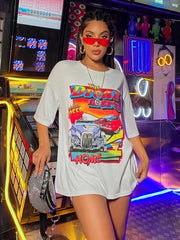 sunfiz YF DreamCar T Shirt Casual Short Sleeve Black T-shirts Cute Tees Long Graphic Tops Womens Tees Tops Female Summer Tees