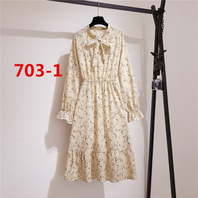 Lizakosht 11 Style Beautiful Fashion Summer Women Long Sleeve Dress Retro Collar Casual High Waist Dresses Floral Print Chiffon Clothing