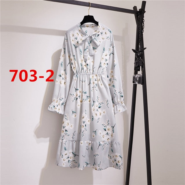 Lizakosht 11 Style Beautiful Fashion Summer Women Long Sleeve Dress Retro Collar Casual High Waist Dresses Floral Print Chiffon Clothing