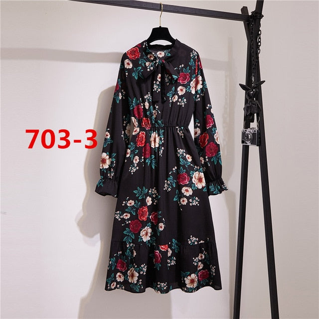 Lizakosht 11 Style Beautiful Fashion Summer Women Long Sleeve Dress Retro Collar Casual High Waist Dresses Floral Print Chiffon Clothing