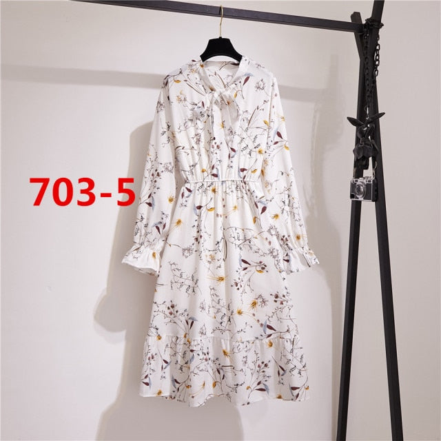 Lizakosht 11 Style Beautiful Fashion Summer Women Long Sleeve Dress Retro Collar Casual High Waist Dresses Floral Print Chiffon Clothing