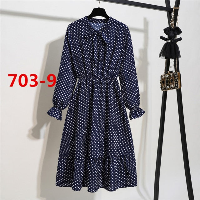 Lizakosht 11 Style Beautiful Fashion Summer Women Long Sleeve Dress Retro Collar Casual High Waist Dresses Floral Print Chiffon Clothing