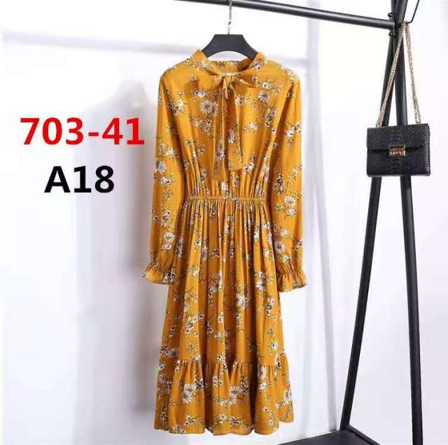 Lizakosht 11 Style Beautiful Fashion Summer Women Long Sleeve Dress Retro Collar Casual High Waist Dresses Floral Print Chiffon Clothing