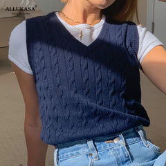 Tops girl Sweater Vest women jumper V Neck pullover Knitted Vests Women y2k Preppy Style Crop Top Autumn solid outfi