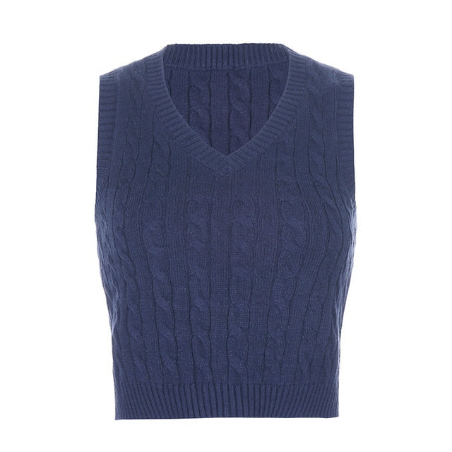 Tops girl Sweater Vest women jumper V Neck pullover Knitted Vests Women y2k Preppy Style Crop Top Autumn solid outfi