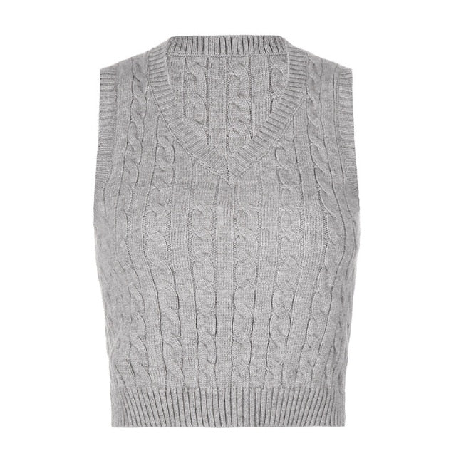 Tops girl Sweater Vest women jumper V Neck pullover Knitted Vests Women y2k Preppy Style Crop Top Autumn solid outfi