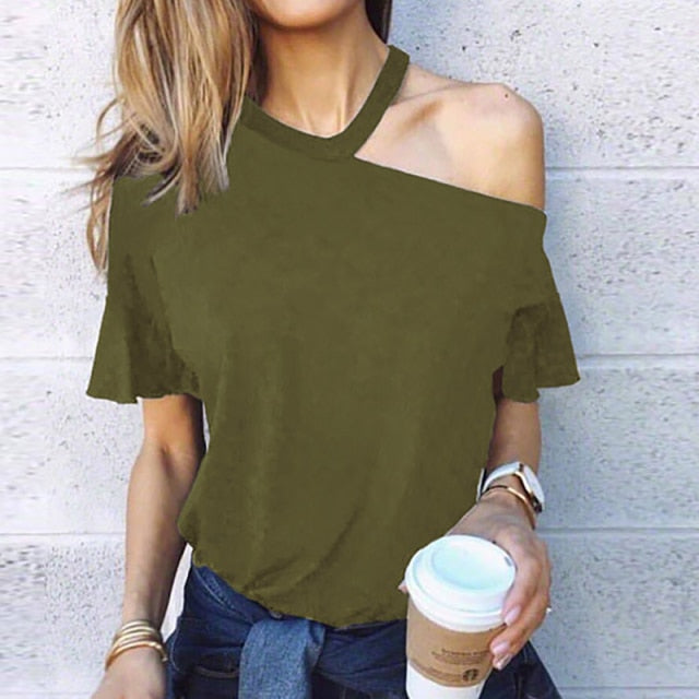 Women Sexy Elegant Halter Blouse Shirt Heart Shape Print Long Sleeve Casual Tops Pullovers Lady Autumn Off Shoulder Blouses