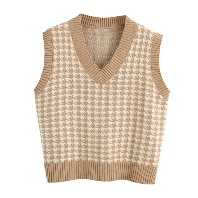 Tops girl Sweater Vest women jumper V Neck pullover Knitted Vests Women y2k Preppy Style Crop Top Autumn solid outfi