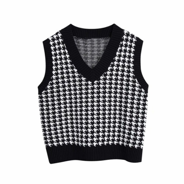 Tops girl Sweater Vest women jumper V Neck pullover Knitted Vests Women y2k Preppy Style Crop Top Autumn solid outfi