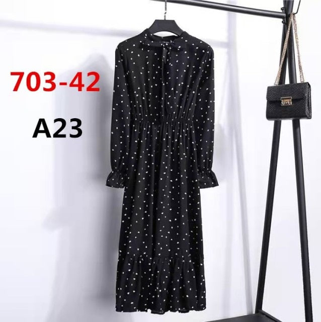 Lizakosht 11 Style Beautiful Fashion Summer Women Long Sleeve Dress Retro Collar Casual High Waist Dresses Floral Print Chiffon Clothing