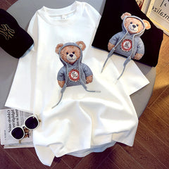 T-shirt Female 2021 Spring, Summer and Autumn Brushed Short-sleeved Print Bear Korean Version  Top Woman Tshirts  Graphic Tee