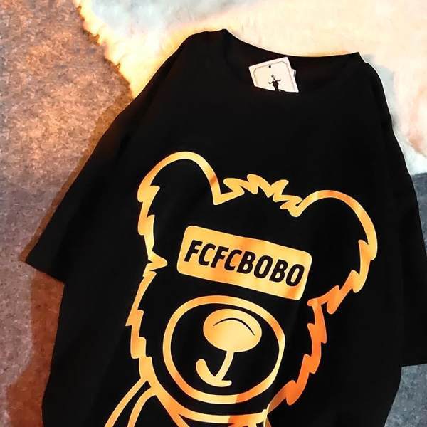 T-shirt Female 2021 Spring, Summer and Autumn Brushed Short-sleeved Print Bear Korean Version  Top Woman Tshirts  Graphic Tee