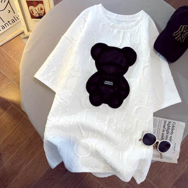 T-shirt Female 2021 Spring, Summer and Autumn Brushed Short-sleeved Print Bear Korean Version  Top Woman Tshirts  Graphic Tee