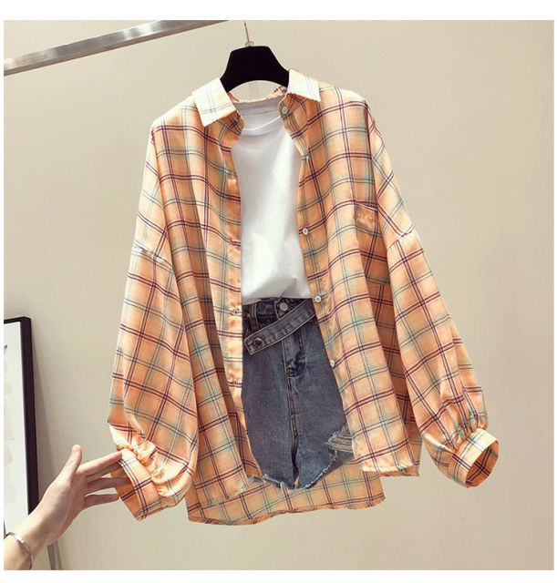 Korean Style Plaid Classic Loose Shirts Blouse Women Daily All-match Cute Student Women Clothing Fashion Vintage Shirt