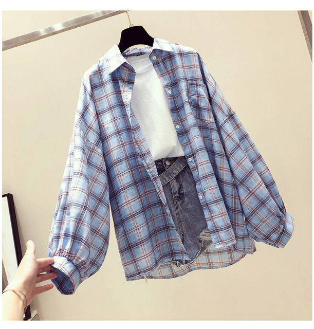 Korean Style Plaid Classic Loose Shirts Blouse Women Daily All-match Cute Student Women Clothing Fashion Vintage Shirt