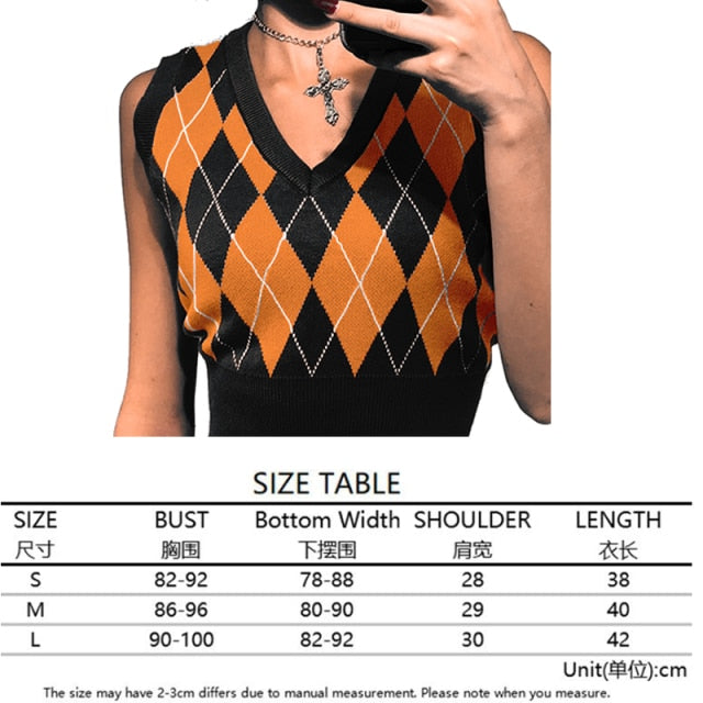 Tops girl Sweater Vest women jumper V Neck pullover Knitted Vests Women y2k Preppy Style Crop Top Autumn solid outfi