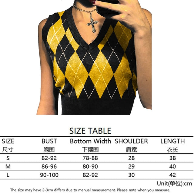 Tops girl Sweater Vest women jumper V Neck pullover Knitted Vests Women y2k Preppy Style Crop Top Autumn solid outfi