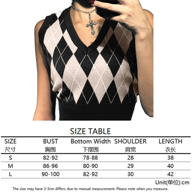 Tops girl Sweater Vest women jumper V Neck pullover Knitted Vests Women y2k Preppy Style Crop Top Autumn solid outfi