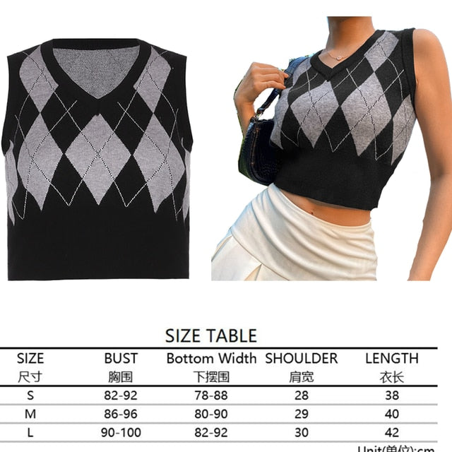 Tops girl Sweater Vest women jumper V Neck pullover Knitted Vests Women y2k Preppy Style Crop Top Autumn solid outfi