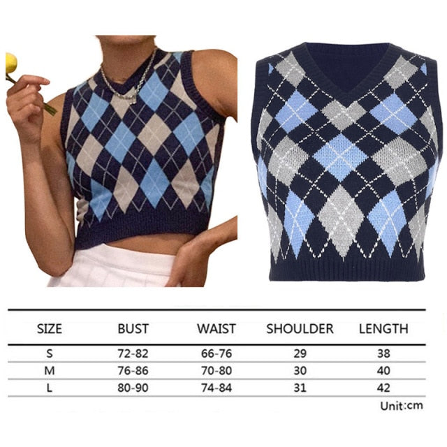 Tops girl Sweater Vest women jumper V Neck pullover Knitted Vests Women y2k Preppy Style Crop Top Autumn solid outfi