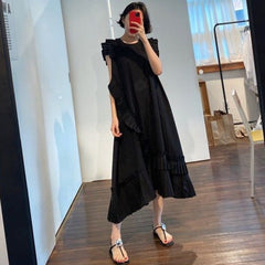 Korean Style Elegant White Dress Summer New 2021 Round Neck Fashion Ladies Solid Color Casual Irregular Women Clothing