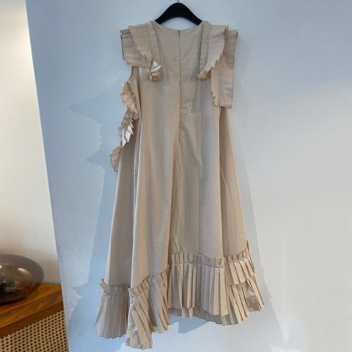 Korean Style Elegant White Dress Summer New 2021 Round Neck Fashion Ladies Solid Color Casual Irregular Women Clothing