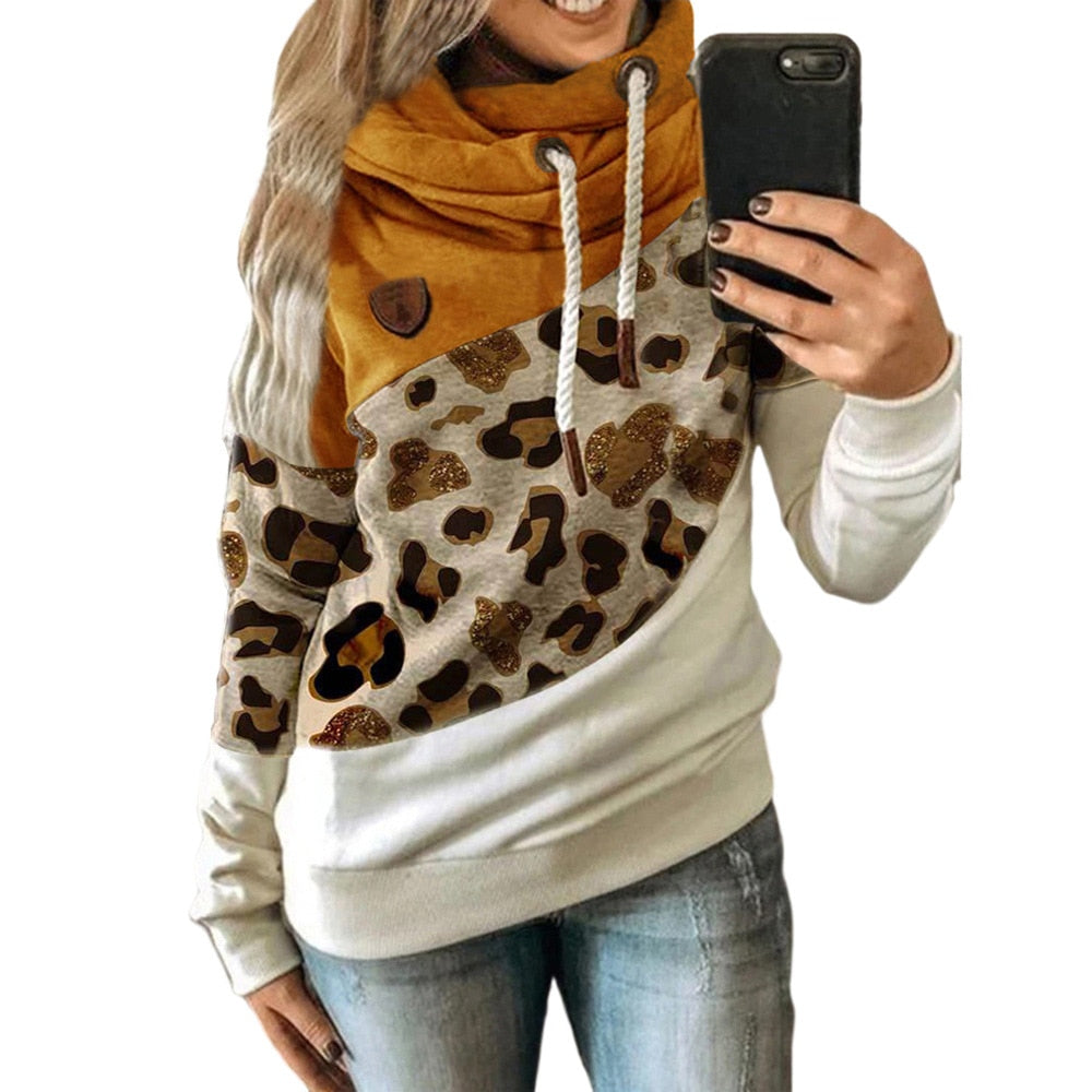 5XL Leopard Patchwork Hooded Sweatshirt Women Autumn Winter Long Sleeve Hoodies tops Female Drawstring pullovers Harajuku