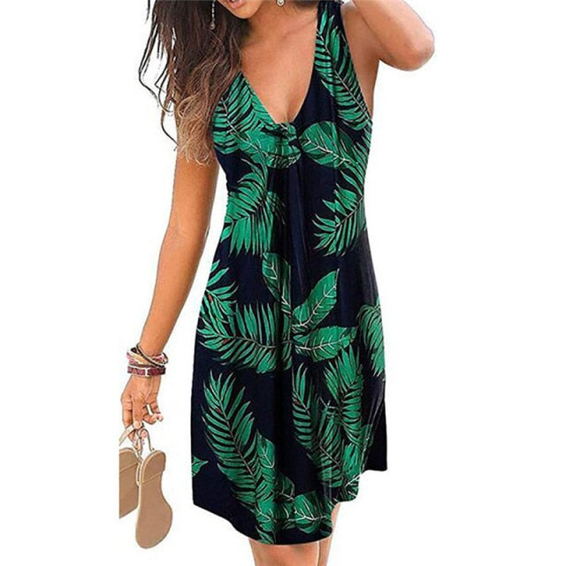 Beach Boho Print Dress 2021 New Sexy V-neck Sleeveless Loose A-Line Dress Plus Size 4XL 5XL Summer Women Casual Dresses Vestidos