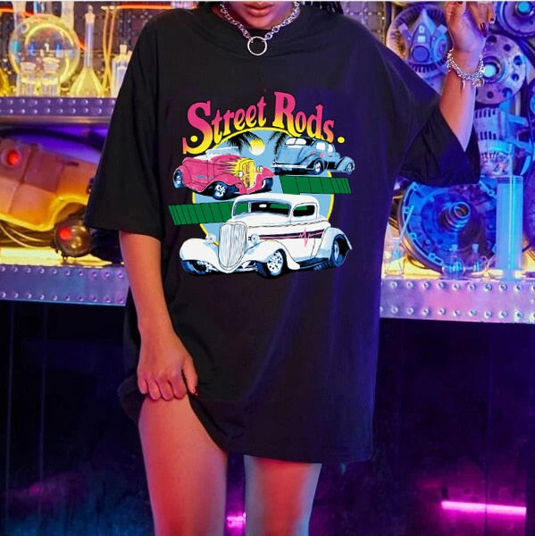 sunfiz YF DreamCar T Shirt Casual Short Sleeve Black T-shirts Cute Tees Long Graphic Tops Womens Tees Tops Female Summer Tees