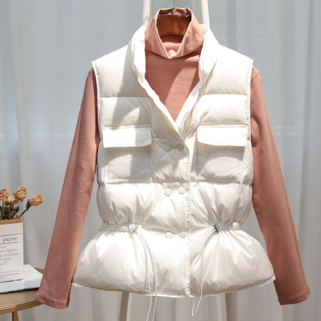 New Autumn Winter Women Ultra Light Down Vest White Duck Down Jacket Short Down Coat Parka Ladies Sleeveless Waistcoat