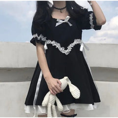 Lizakosht Women's Gothic Lolita Dress Goth Punk Gothic Harajuku Mall Goth Style Bandage Black Dress Emo Clothes Dress Spring